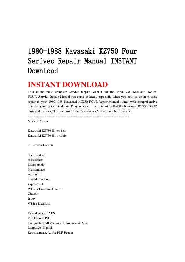 kz750 four wiring diagram 20 artatec automobile de \u2022 Kawasaki Ninja ZX-14 1980 1988 kawasaki kz750 four serivec repair manual instant download rh slideshare net kz1000 wiring